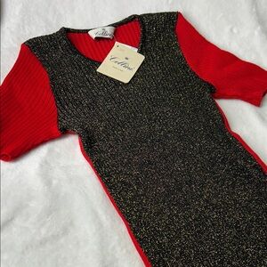 🖤NEW🔺(Sz 4 )CELLINI Italian Red and Black/Gold  Glitter knit top